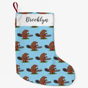 Funny beaver with chainsaw cartoon humour small christmas stocking