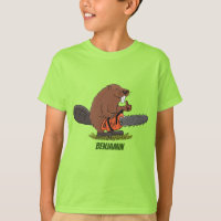Funny beaver with chainsaw cartoon humour