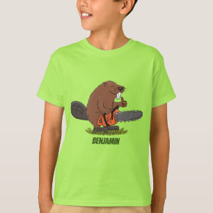 Funny beaver with chainsaw cartoon humour T-Shirt