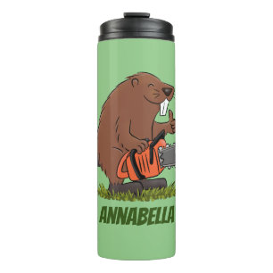Funny beaver with chainsaw cartoon humour thermal tumbler