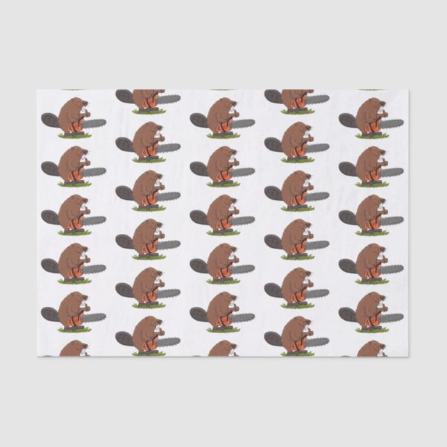 Funny beaver with chainsaw cartoon humour tissue paper (Front)