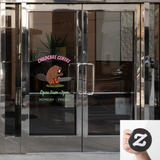 Funny beaver with chainsaw cartoon humour  window cling (Office Door)