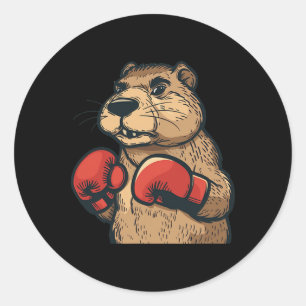 Funny Beaver With Red Boxing Gloves Costume  Classic Round Sticker