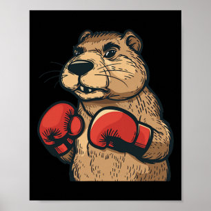 Funny Beaver With Red Boxing Gloves Costume Poster