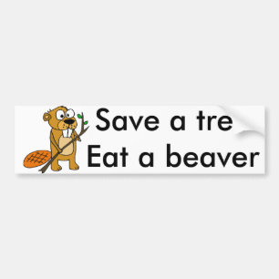 Funny Beaver with Tree Cartoon Bumper Sticker