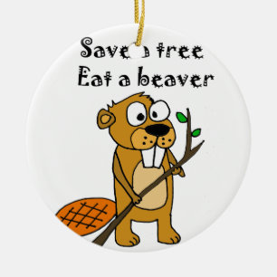Funny Beaver with Tree Cartoon Ceramic Tree Decoration