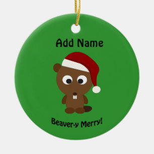 Funny Beaver-y Merry! Santa Beaver Ceramic Tree Decoration
