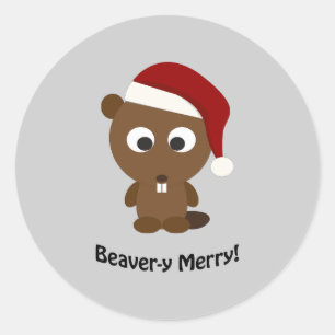Funny Beaver-y Merry! Santa Beaver Classic Round Sticker