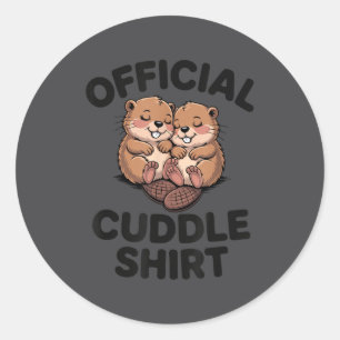 Funny Beavers Hugging Cuddle  Classic Round Sticker