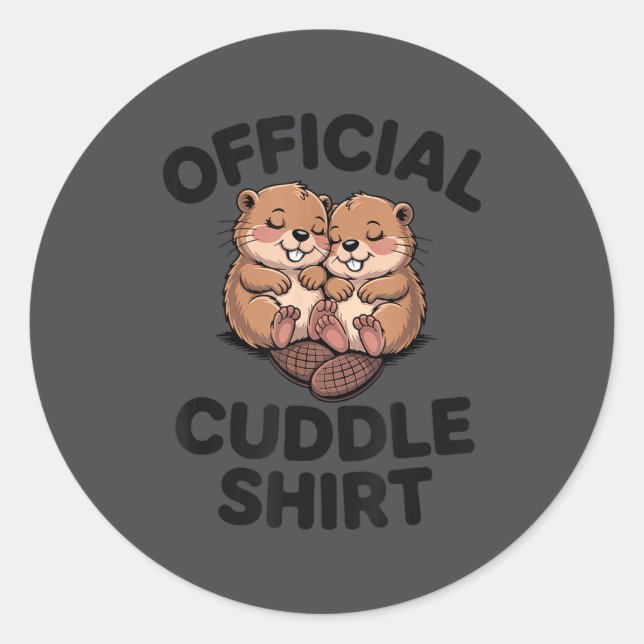 Funny Beavers Hugging Cuddle  Classic Round Sticker (Front)