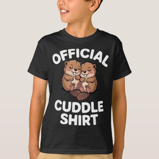 Funny Beavers Hugging Cuddle  T-Shirt (Front)