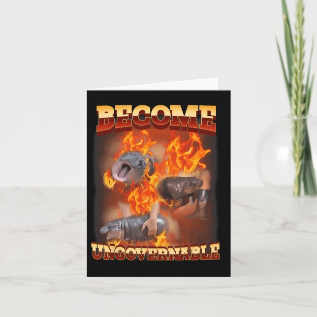Funny Become Ungovernable Moo Deng In Fire Ba  Card (Front)