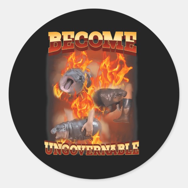 Funny Become Ungovernable Moo Deng In Fire Ba  Classic Round Sticker (Front)