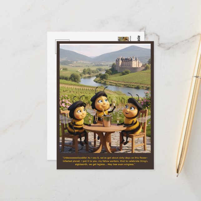 Funny Bee Birthday Postcard (Front/Back In Situ)