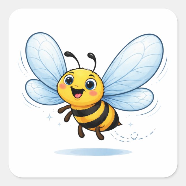 Funny Bee Cartoon With Big Wings Sticker (Front)