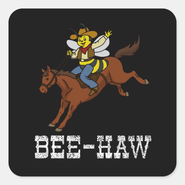 Funny Bee Gift Kids Cowboy Gifts Boys Girls Horse Square Sticker (Front)