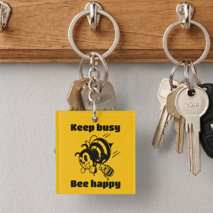 Funny Bee Keep Busy Bee Happy Motivational Cartoon Key Ring