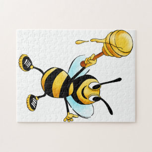 Funny Bee With Honey Spoon Wearing Sneakers  Jigsaw Puzzle