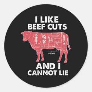 Funny Beef Cuts Chart I Bbq Butcher  Classic Round Sticker