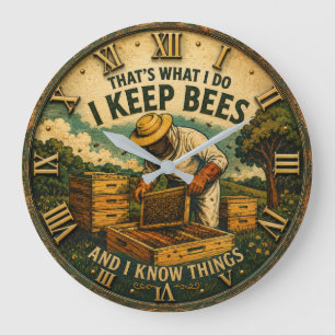 Funny Beekeepe That's What I Do I Keep Bees Rustic Large Clock