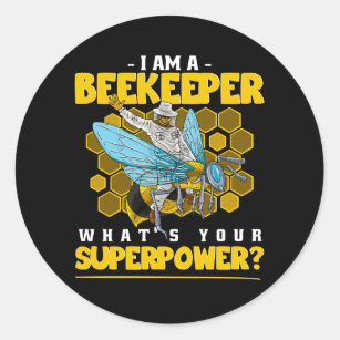 Funny Beekeeper Flying On Honeybee Classic Round Sticker