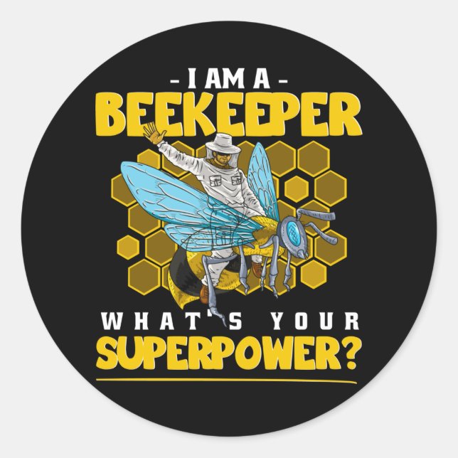 Funny Beekeeper Flying On Honeybee Classic Round Sticker (Front)