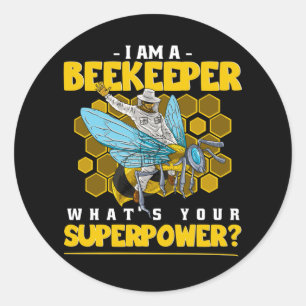 Funny Beekeeper Flying On Honeybee Classic Round Sticker