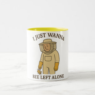Funny Beekeeper–“I Just Wanna Bee Left Alone” Pun  Two-Tone Coffee Mug