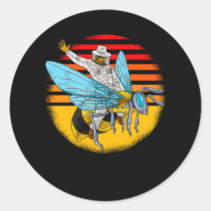 Funny Beekeeper On Honeybee bee keeper Classic Round Sticker