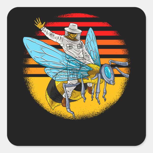 Funny Beekeeper On Honeybee bee keeper Square Sticker (Front)