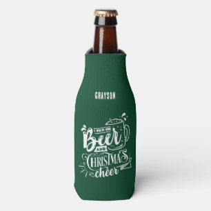 Funny Beer and Christmas Cheer Name Bottle Cooler