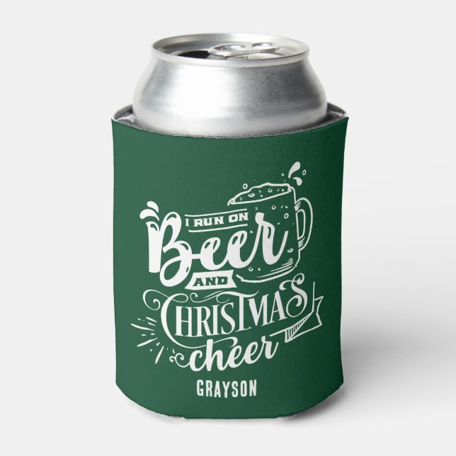 Funny Beer and Christmas Cheer Name Can Cooler (Can Front)