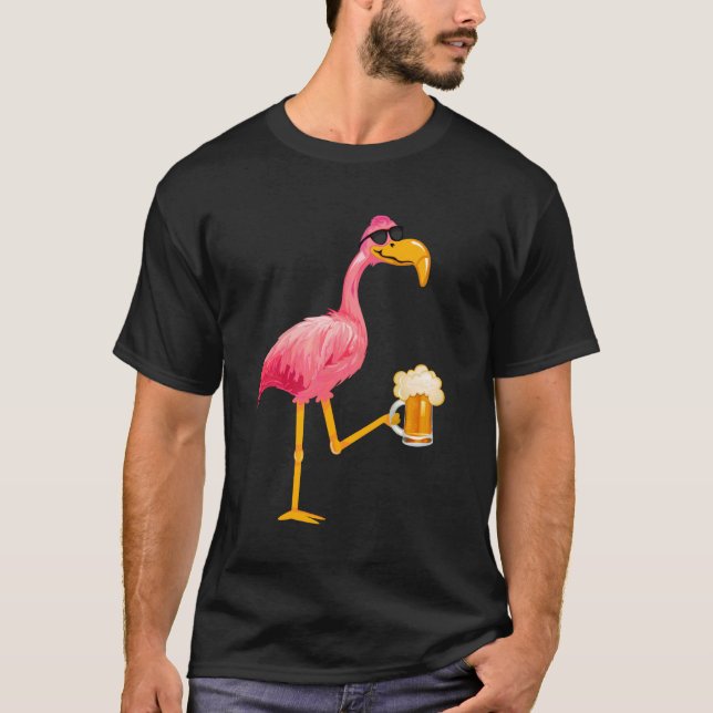 Funny Beer and Flamingo Lover - Flamingo Wearing S T-Shirt (Front)