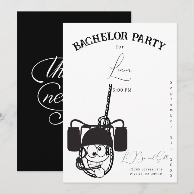 Funny Beer Black and White Bachelor Invitation (Front/Back)