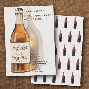 Funny Beer Bottle Cold One Old One Birthday Party Invitation