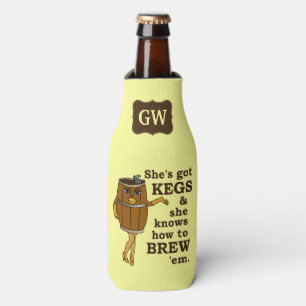 Funny Beer Brewer Keg Woman with Monogram Bottle Cooler