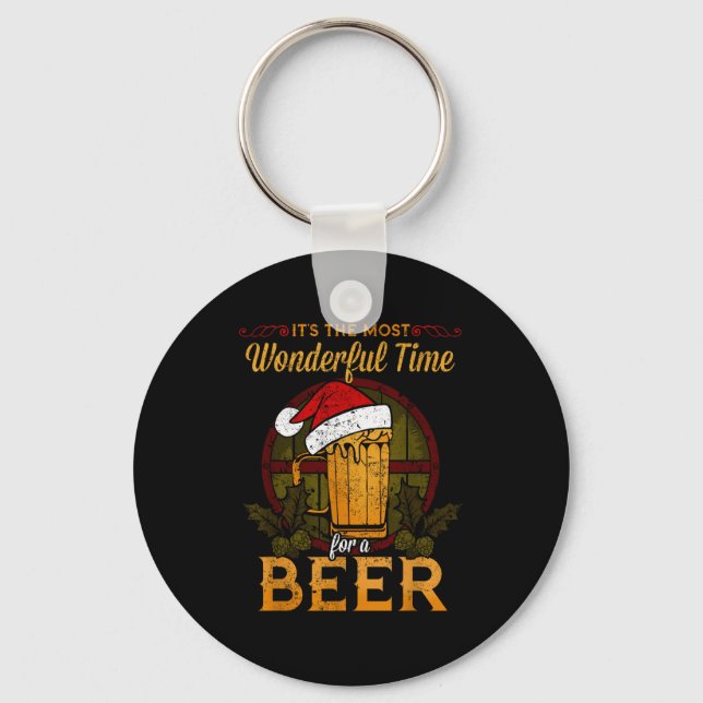 Funny Beer Christmas Shirt Holiday Most Wonderful  Key Ring (Front)
