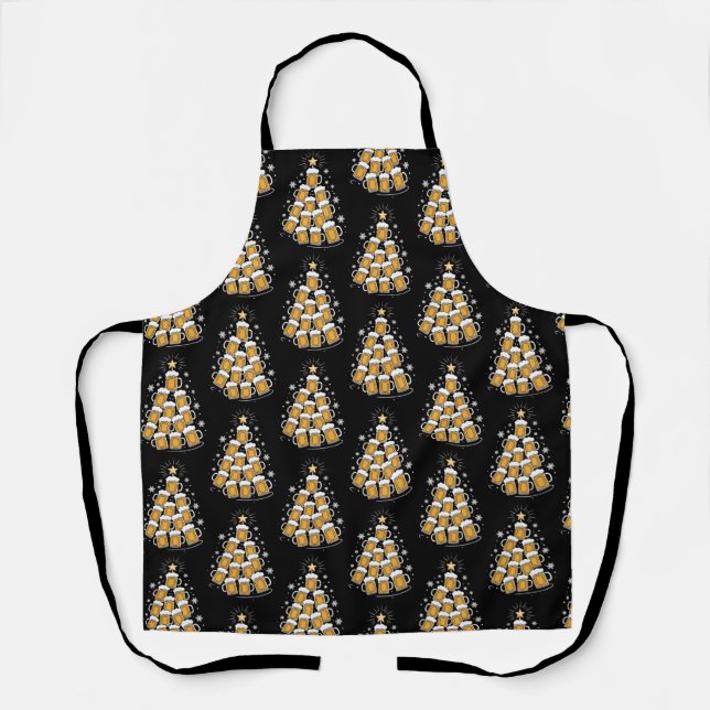 Funny Beer Christmas Tree Holiday Drinking Apron (Front)