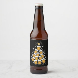 Funny Beer Christmas Tree Holiday Drinking Bottle Label