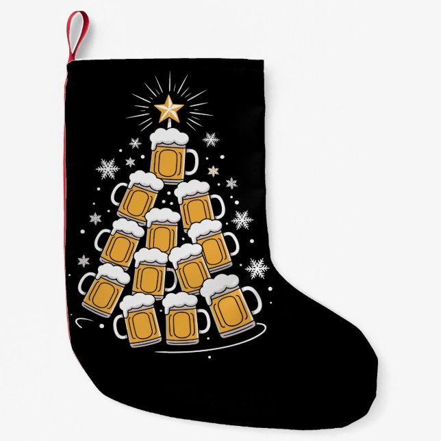 Funny Beer Christmas Tree Holiday Drinking Small Christmas Stocking (Front)