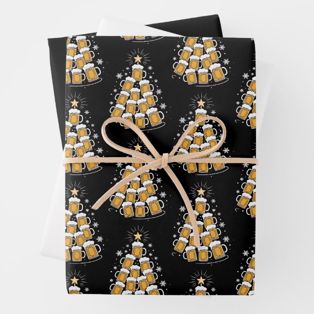 Funny Beer Christmas Tree Holiday Drinking Wrapping Paper Sheet (In situ)