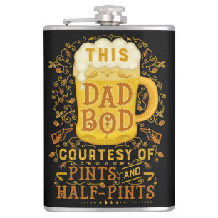 Funny Beer Dad Bod Humour Fathers Day Vintage Hip Flask