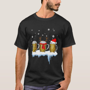 Funny Beer Deer Santa Hat Xmas Gifts For Christmas T-Shirt