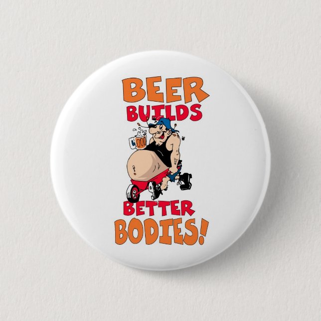 funny beer drinker cartoon 6 cm round badge (Front)