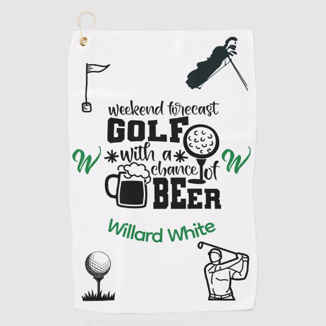 Funny Beer Drinking Monogram Named Golf Towel (Front)