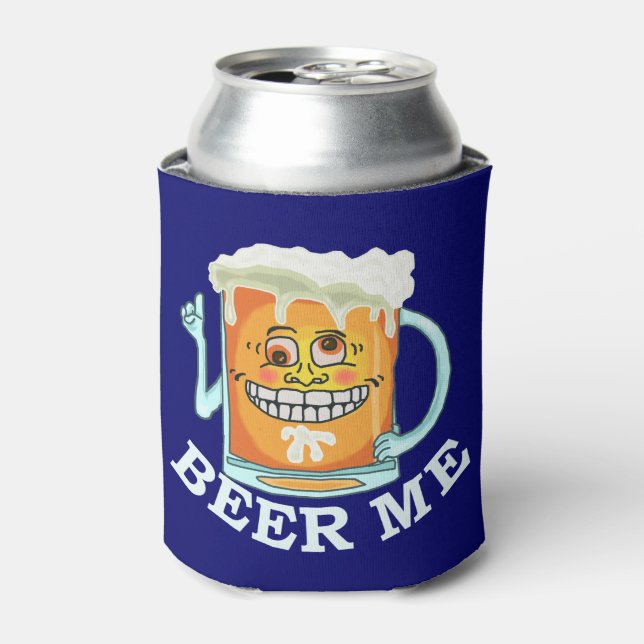 Funny Beer Me Grinning Cartoon Mug Can Cooler (Can Front)