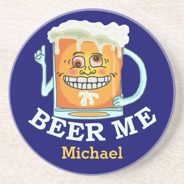 Funny Beer Me Grinning Cartoon Mug Coaster (Front)