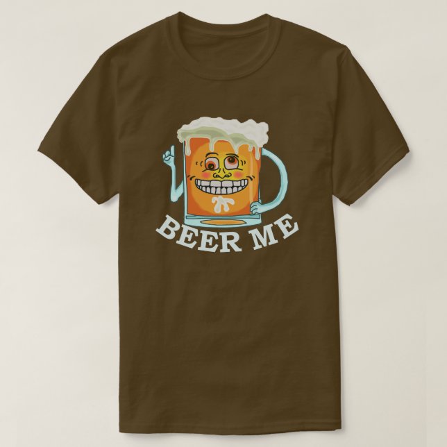 Funny Beer Me Grinning Mug Drinking Humour T-Shirt (Design Front)