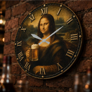 Funny Beer Mona Lisa Cheers Renaissance Art Large Clock