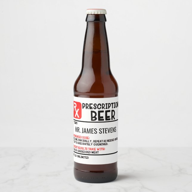 Funny Beer Prescription Personalised Name Beer Bottle Label (Front)